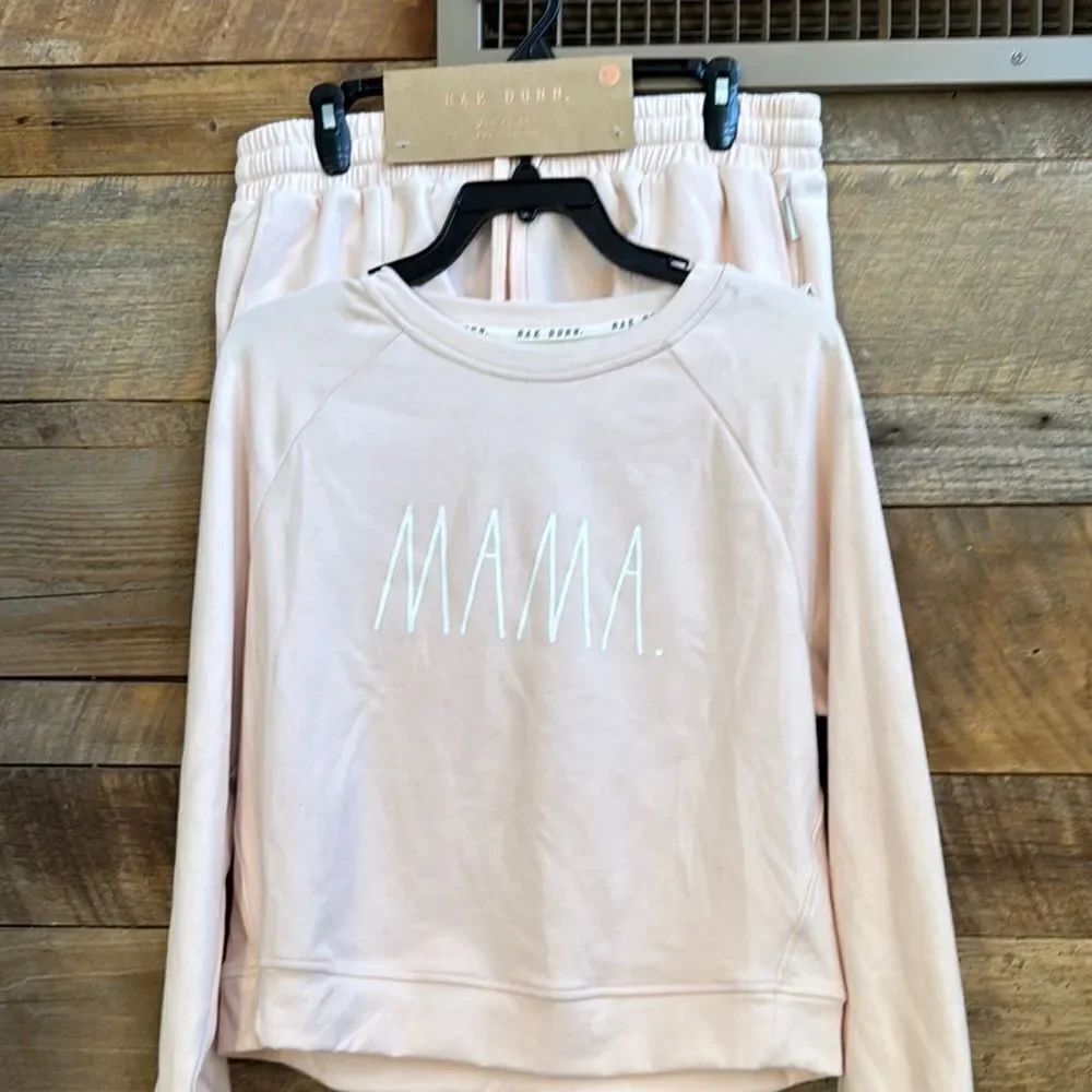 Rae Dunn Pink 'MAMA' Sweatshirt and Joggers Shorts w / pockets top S bottoms L